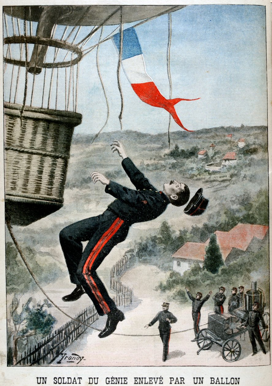 Um soldado carregado no ar por um balão, 1901 de Unbekannt
