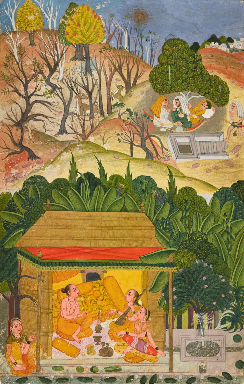 Um mês de verão, possivelmente Vaisakh, fólio de uma série Barahmasa, ca. 1750. de Unbekannt