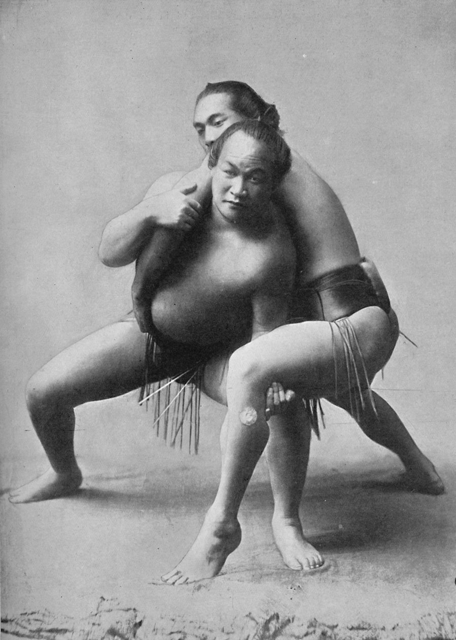 Uma luta de sumô entre um par de profissionais japoneses, 1902 de Unbekannt