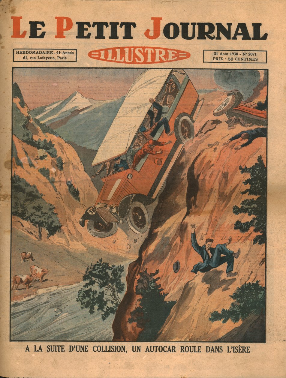 Um veículo cai no rio Isere após um acidente, 1930. de Unbekannt