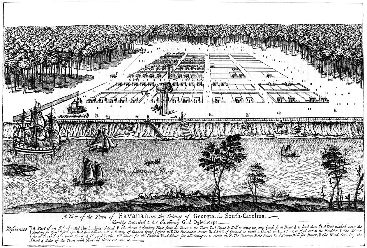 Uma vista da cidade de Savanah, na colônia da Geórgia, Carolina do Sul, 1741, c1880 de Unbekannt