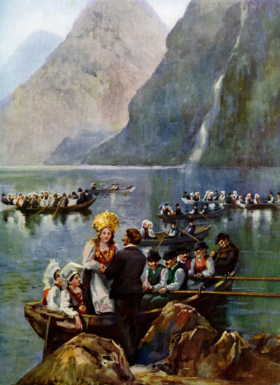 Uma procissão de casamento em barcos, Noruega de Unbekannt