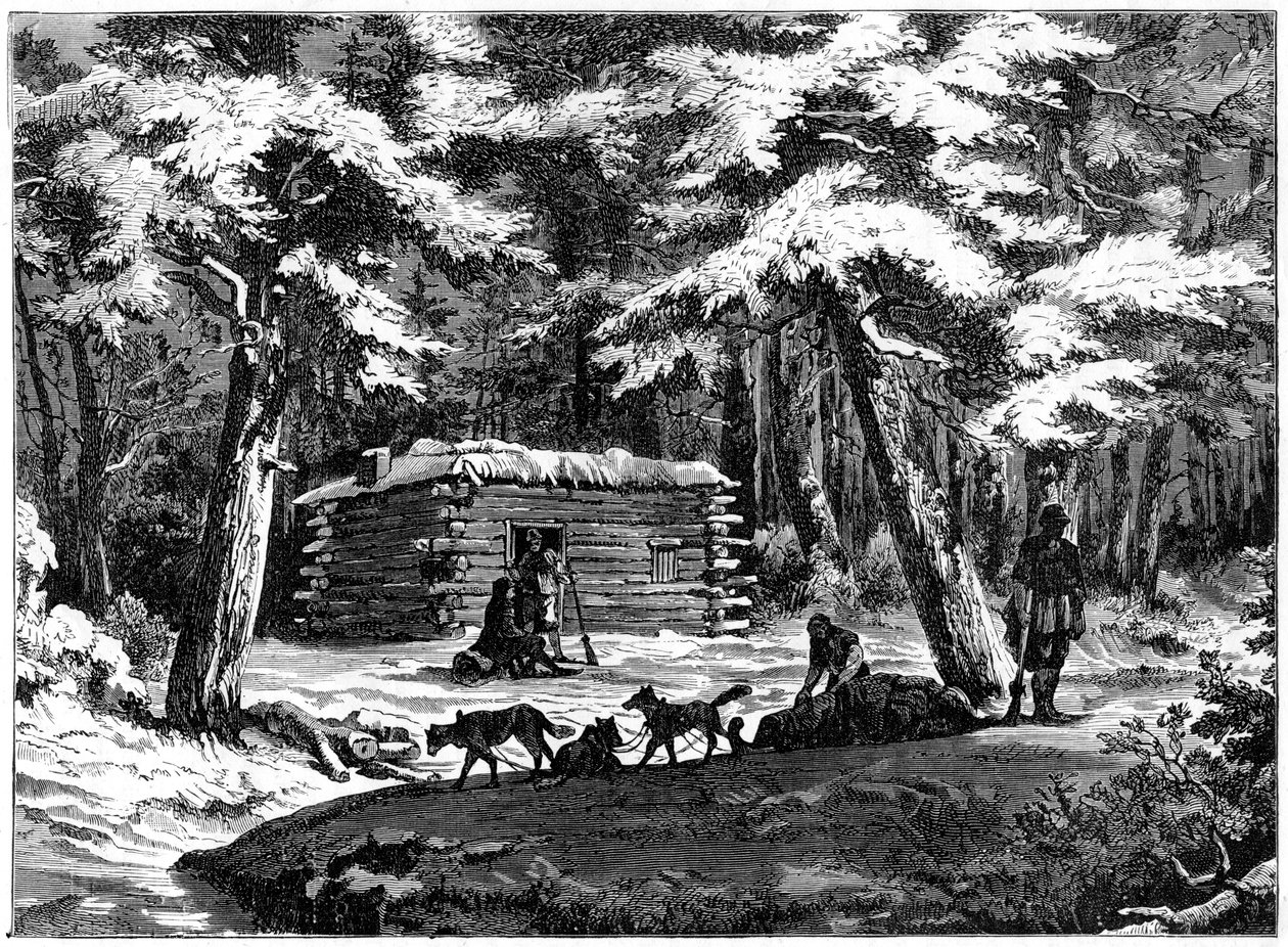 Uma cabana de inverno no país de Saskatchewan, Canadá, 1877 de Unbekannt
