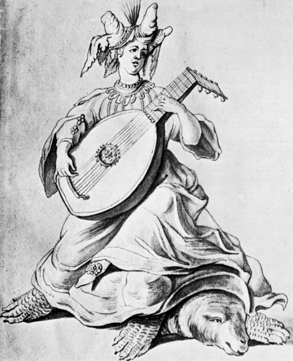 Uma mulher tocando um instrumento de cordas, início do século XVII 1926 de Unbekannt