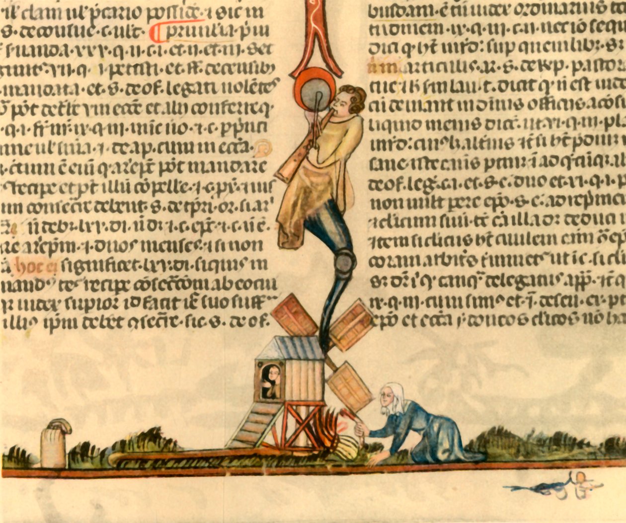 Uma mulher incendiando um moinho de correio, c1340, 1947. de Unbekannt