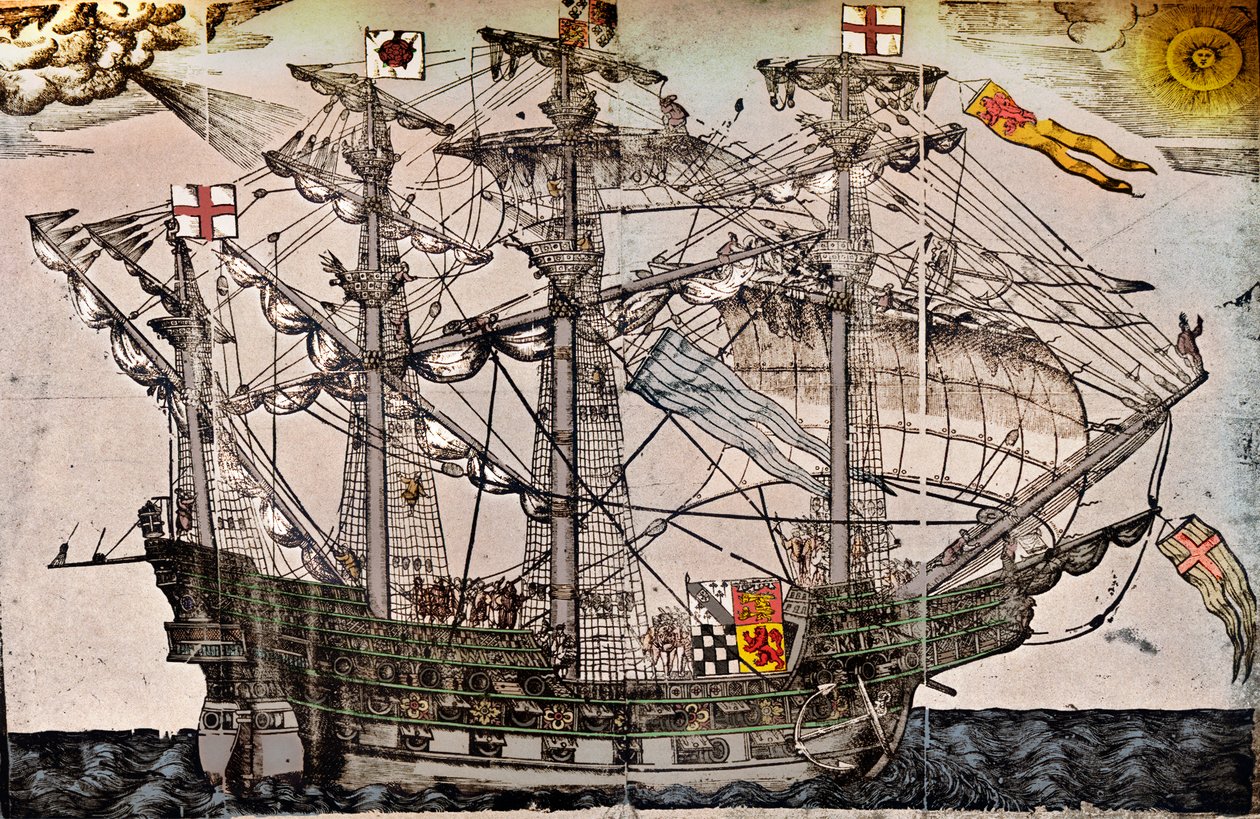 Uma xilogravura de um navio que se acredita ser The Ark Royal, c1587 de Unbekannt