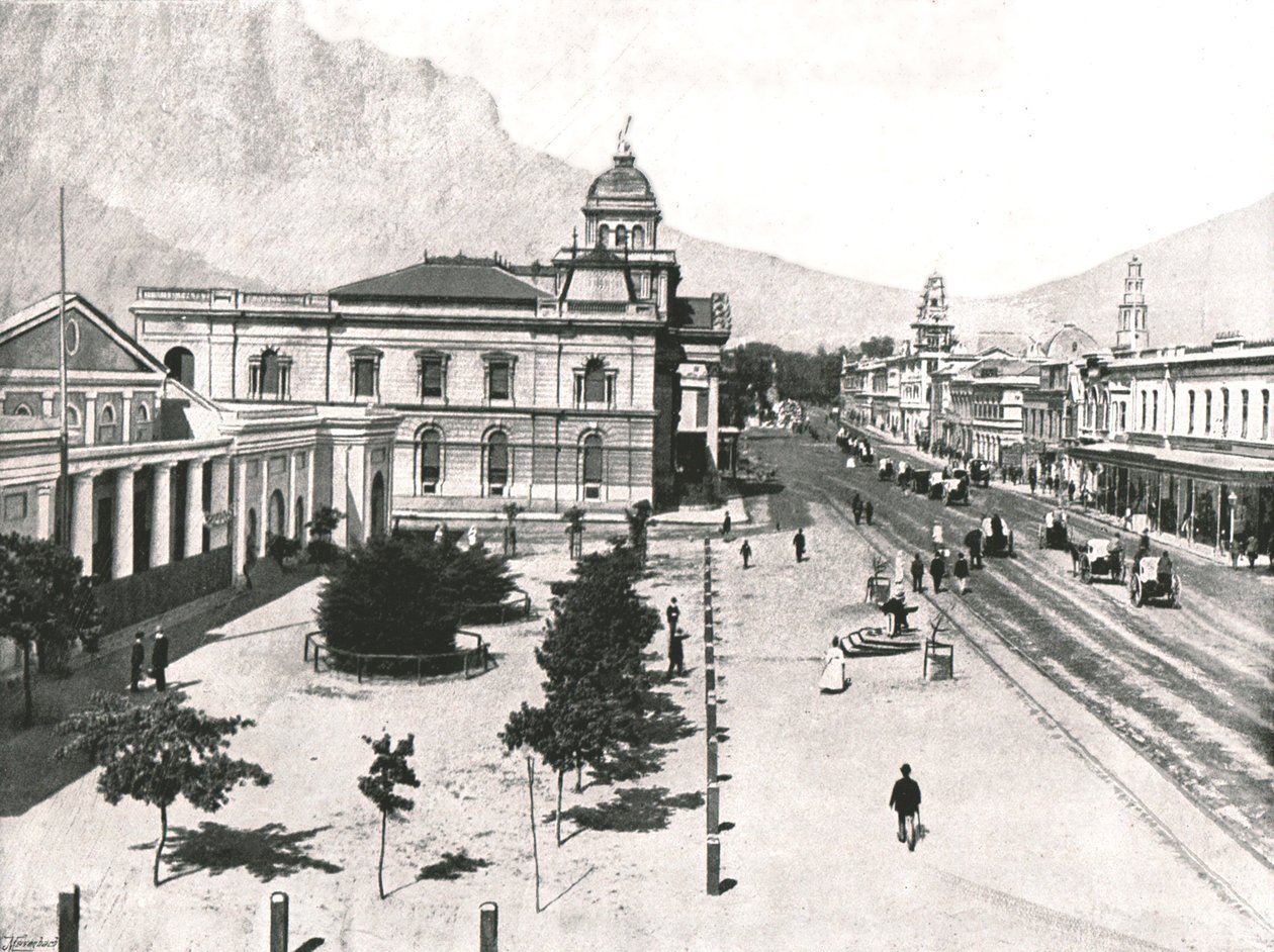 Adderley Street, com o Commercial Exchange and Standard Bank, Cidade do Cabo, África do Sul, 1895. de Unbekannt