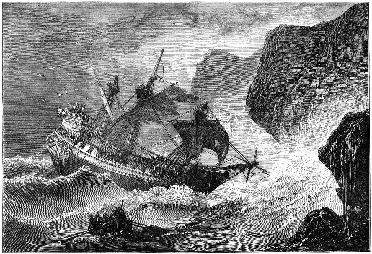 Almirante Somers comanda seu navio em terra, Bermuda, 1609 c1880 de Unbekannt