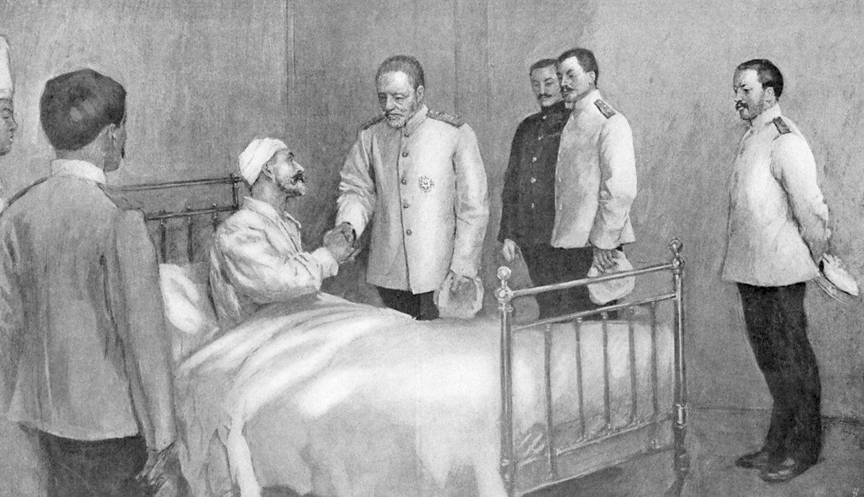 Almirante Togo visitando o almirante russo Rozhestvensky no hospital, Guerra Russo-Japonesa, 1904-5 de Unbekannt
