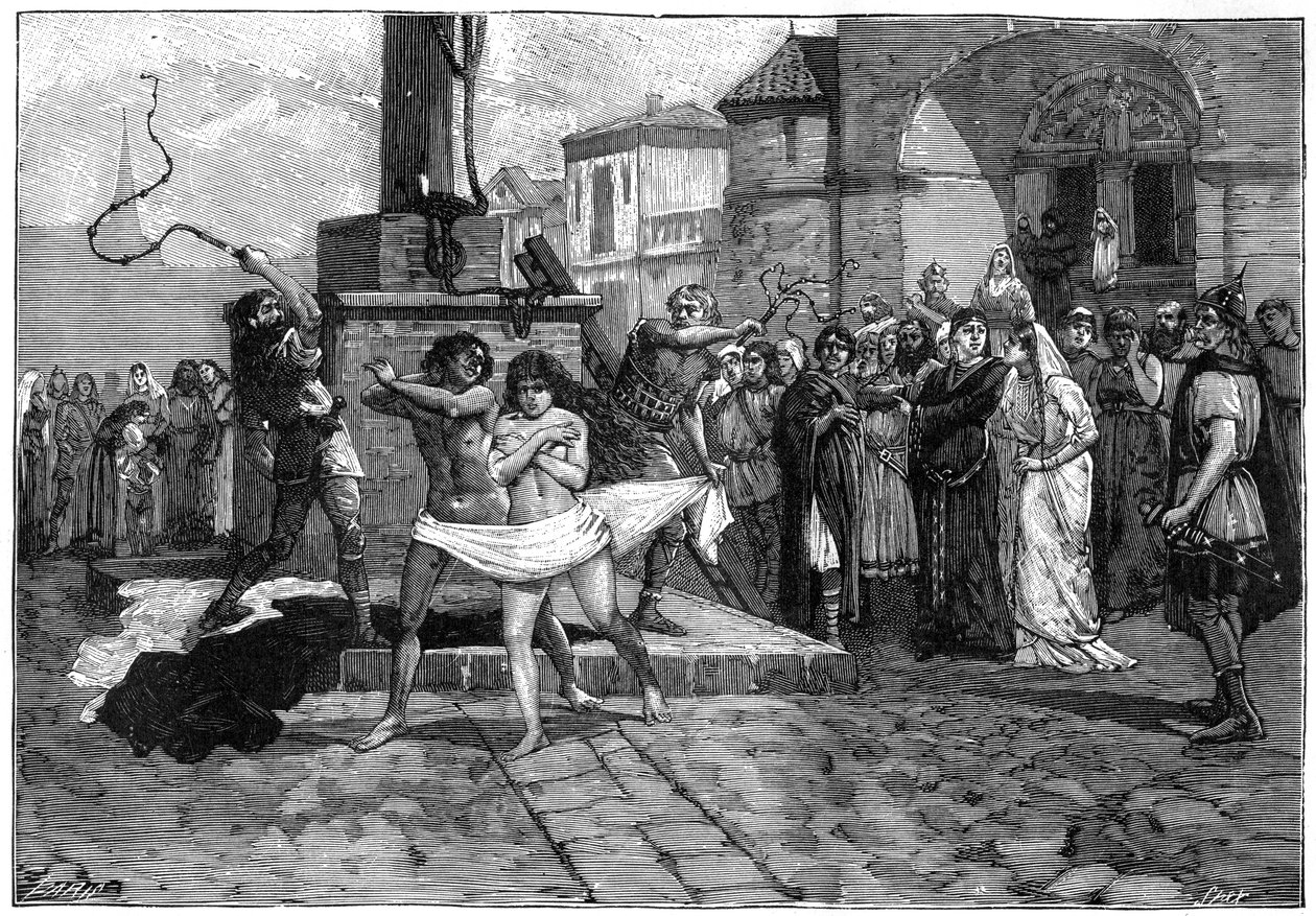 Adúlteros sendo açoitados em público, França, século VIII 1882-1884 de Unbekannt