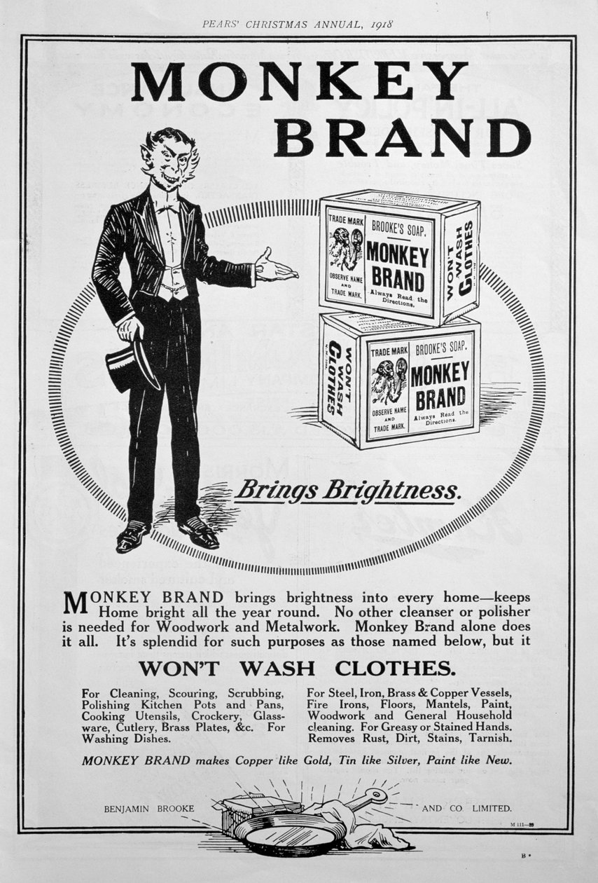 Anúncio para Brookes Monkey Brand soap, 1918 de Unbekannt
