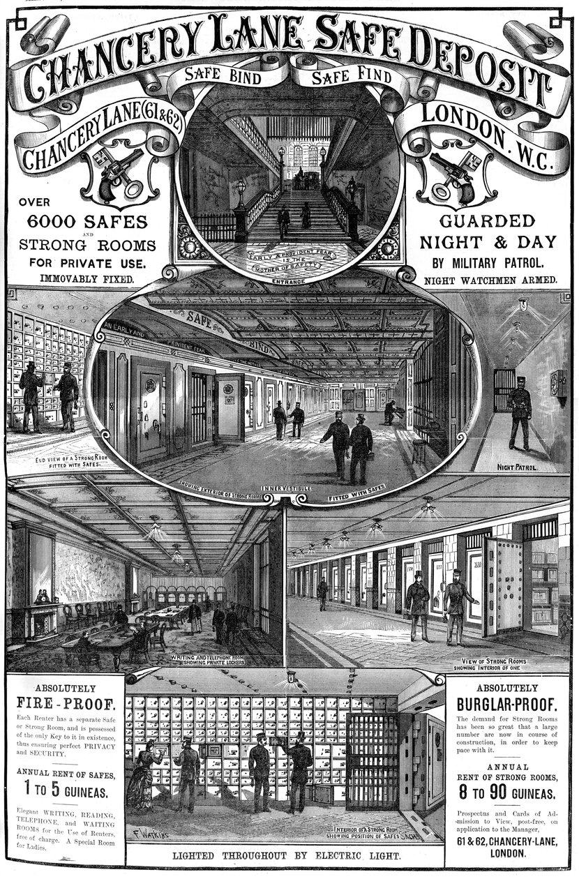 Anúncio para Chancery Lane Safe Deposit, Londres, 1887 de Unbekannt