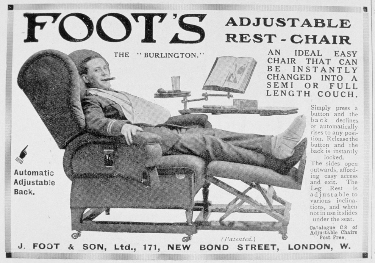 Anúncio da cadeira ajustável de Foots Burlington, 1916 de Unbekannt