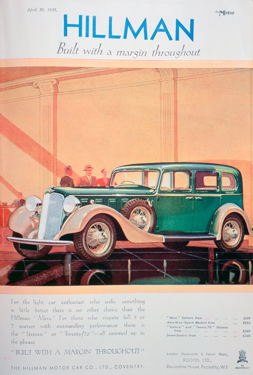 Anúncio para automóveis Hillman, 1935 de Unbekannt