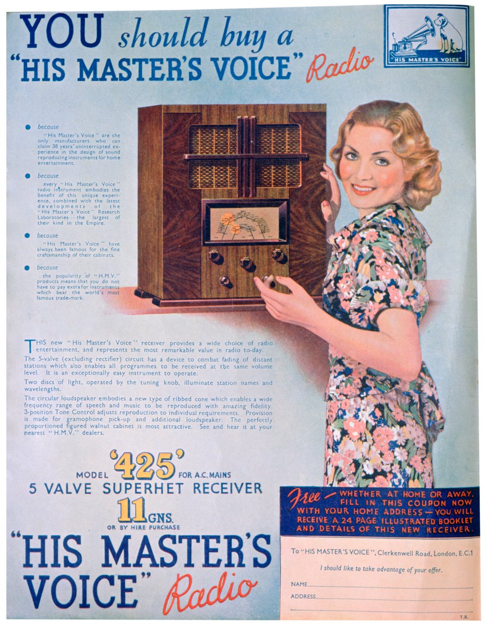 Anúncio para rádios de voz de seus mestres, 1936 de Unbekannt