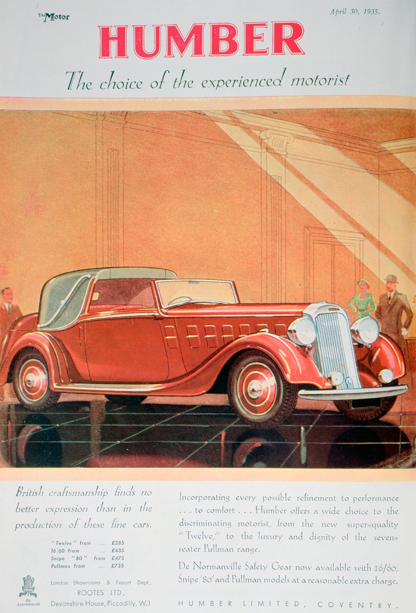 Anúncio para automóveis Humber, 1935 de Unbekannt