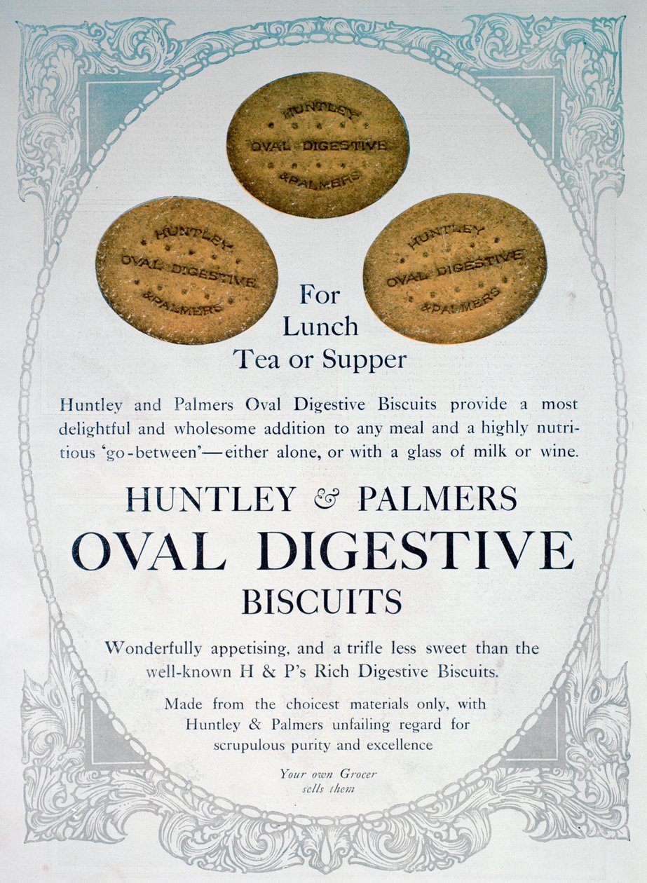 Anúncio para biscoitos digestivos ovais de Huntley e Palmers, 1909 de Unbekannt