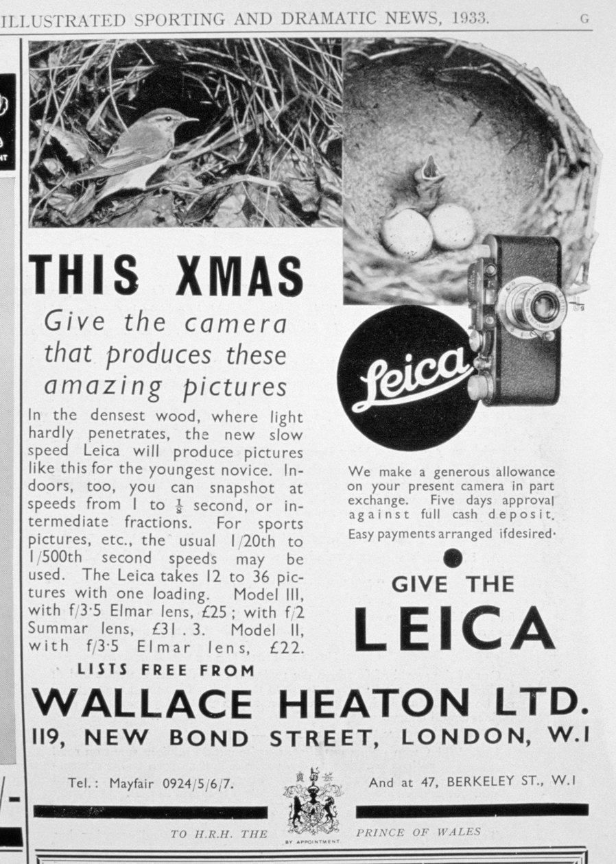 Anúncio para as câmeras Leica vendidas pela Wallace Heaton Ltd, New Bond Street, Londres, 1933 de Unbekannt