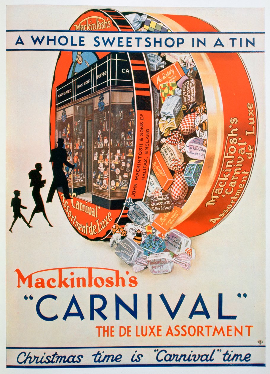 Anúncio para as variedades de caramelo do Carnaval de Mackintosh, 1930 de Unbekannt