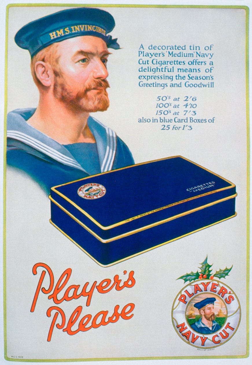 Anúncio para jogadores Navy Cut cigarettes, 1928 de Unbekannt