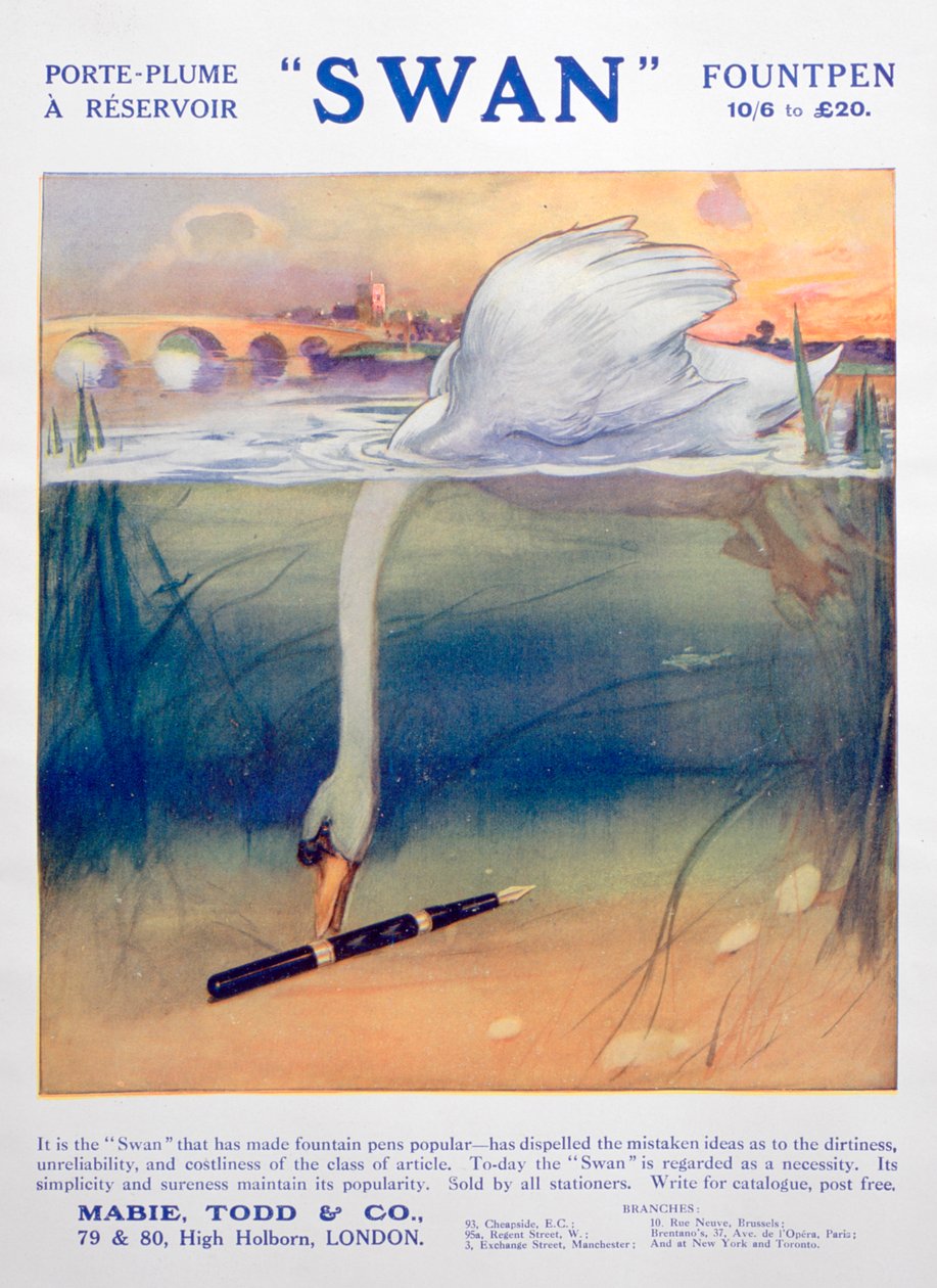 Anúncio para canetas Swan, c1906 de Unbekannt