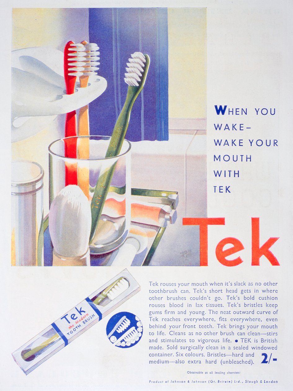 Anúncio das escovas de dentes Tek, de Johnson e Johnson, 1931 de Unbekannt