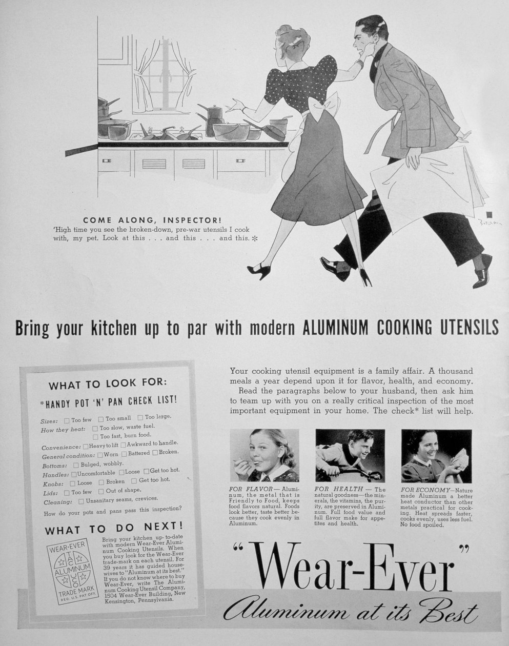 Anúncio para utensílios de cozinha de alumínio Wear-Ever, 1939 de Unbekannt