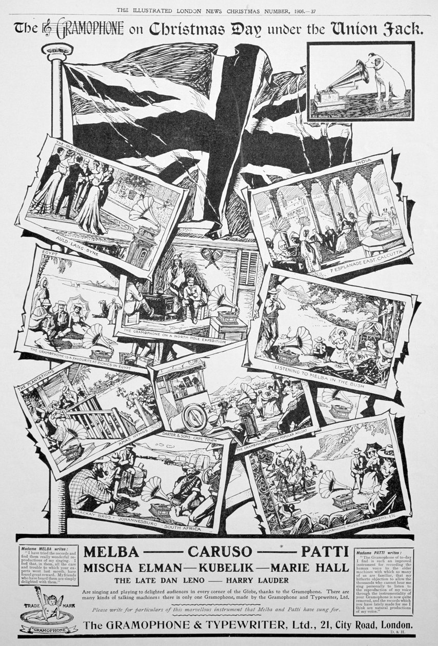 Anúncio para o gramofone e máquina de escrever Co, 1906 de Unbekannt