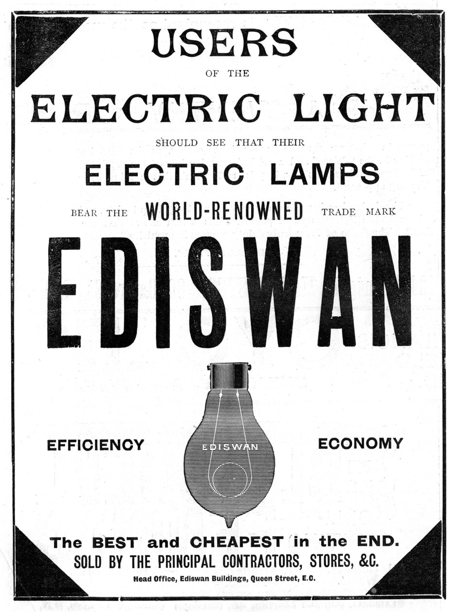 Anúncio para as lâmpadas incandescentes de Ediswan, 1898 de Unbekannt