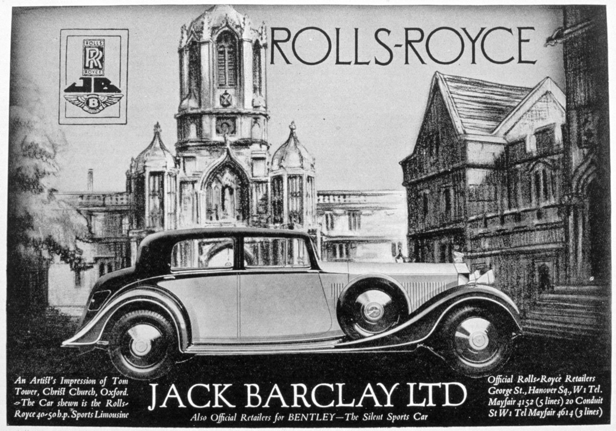 Anúncio para Jack Barclay Ltd, revendedores Rolls-Royce e Bentley, 1935 de Unbekannt