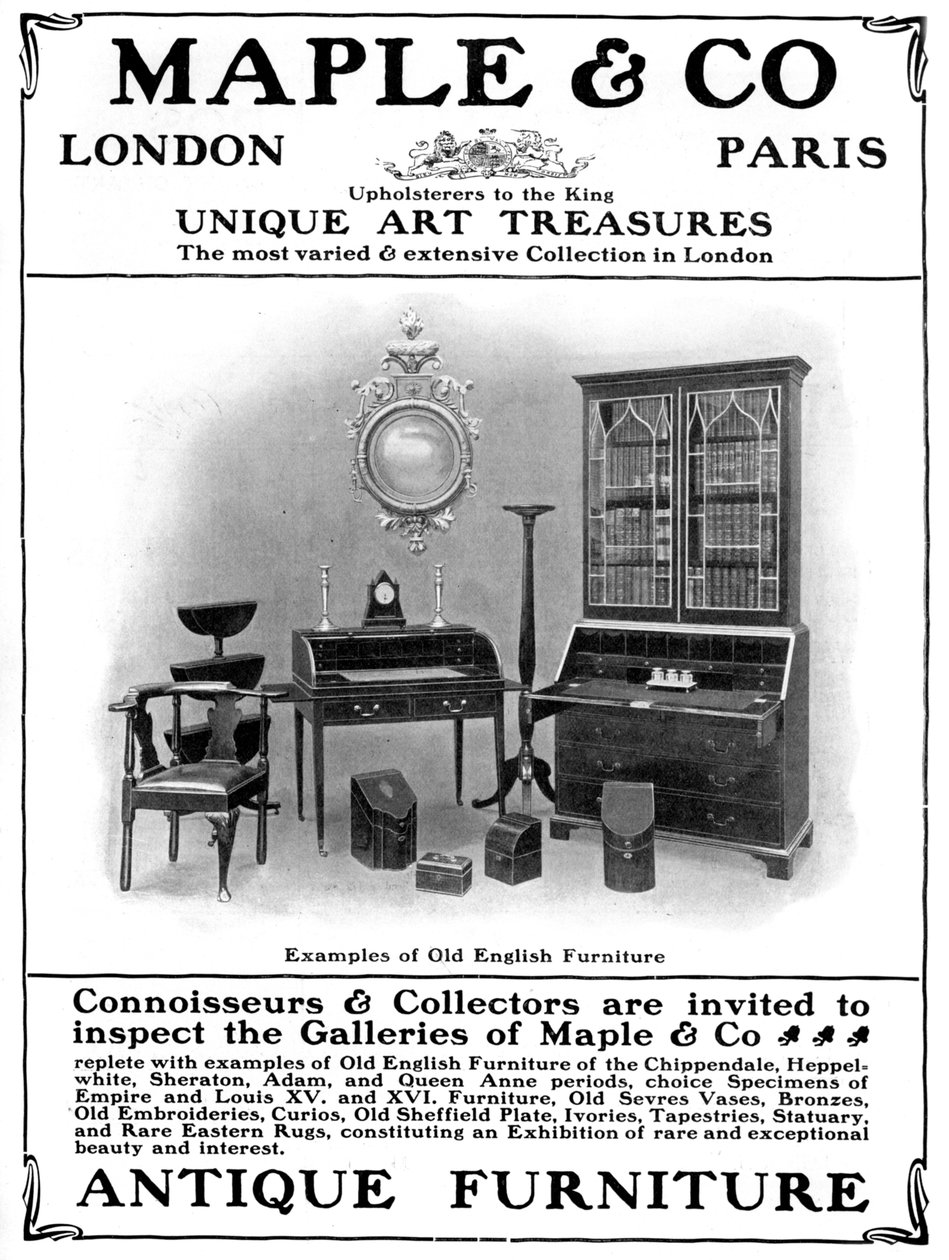 Anúncio para a Maple & Co de Londres, vendedores de móveis antigos, 1901 de Unbekannt