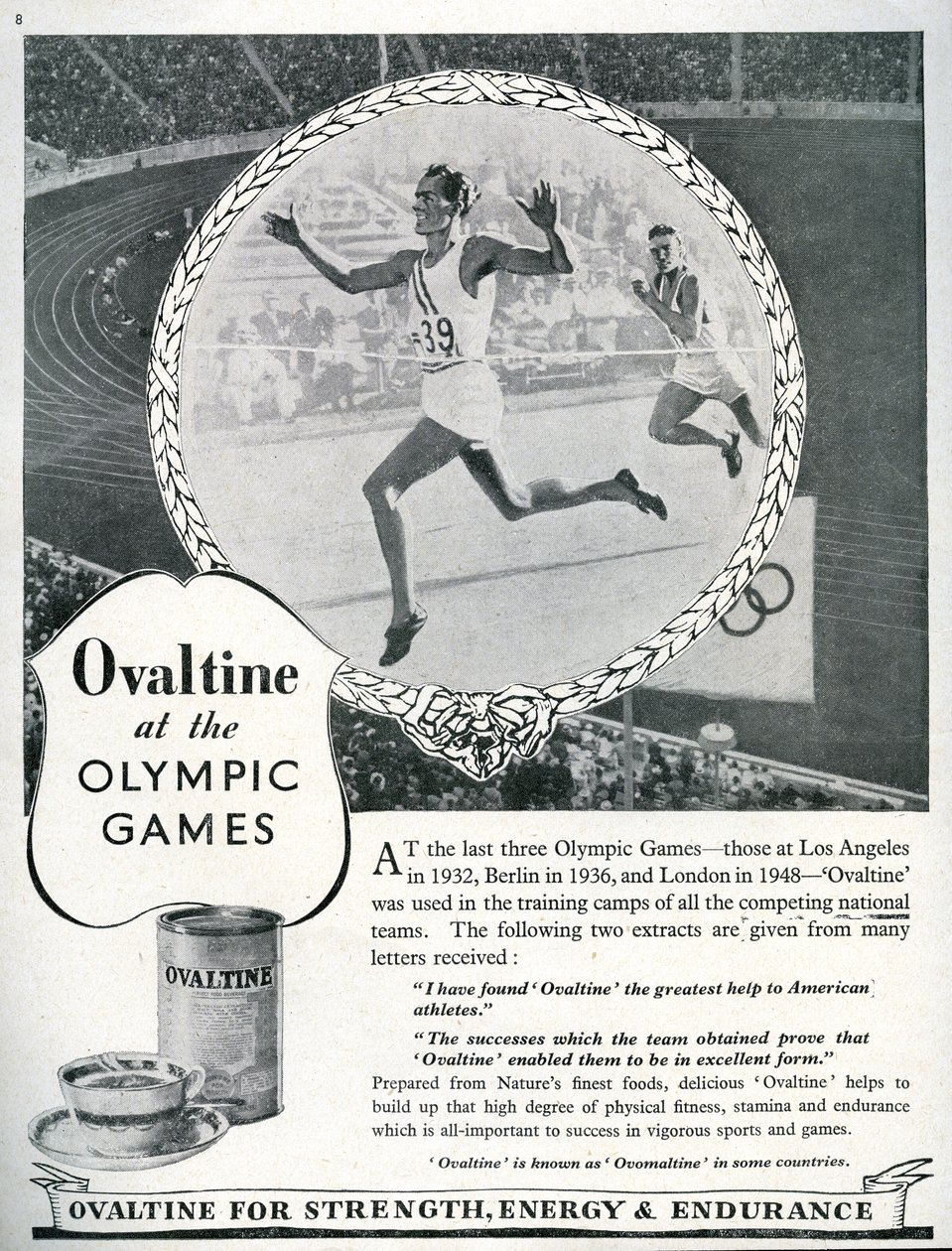 Anúncio para Ovaltine nos Jogos Olímpicos de Londres de 1948 (litho) de Unbekannt