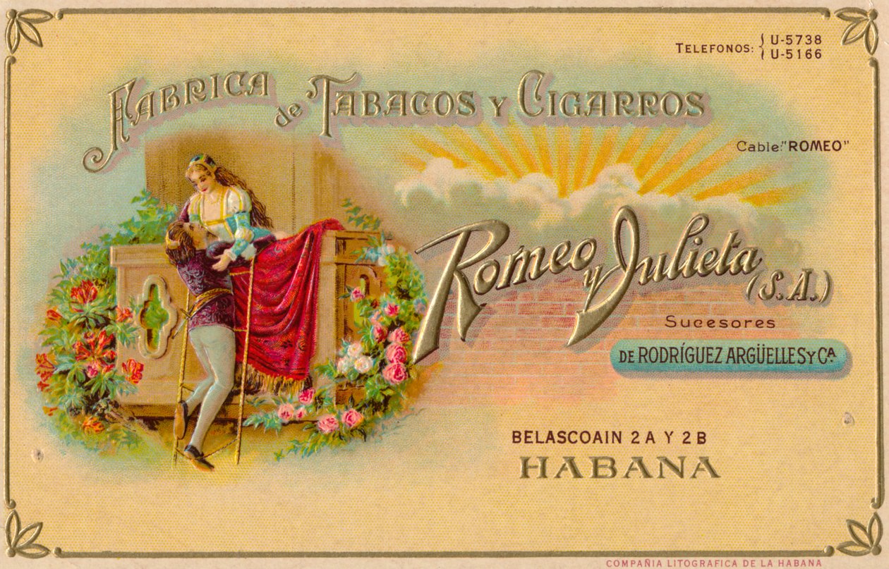 Anúncio para charutos Romeu e Julieta, c1900s de Unbekannt