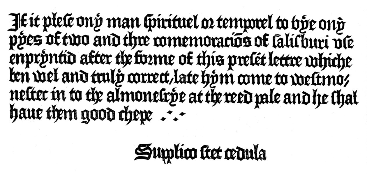 Anúncio de um livro impresso por William Caxton, século XV 1893 de Unbekannt