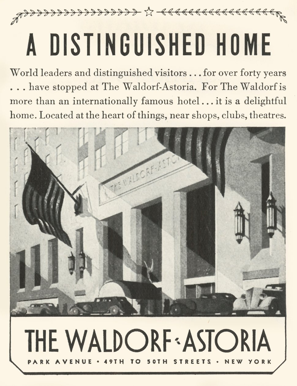 Anúncio do hotel Waldorf-Astoria em Nova York, 1934. de Unbekannt