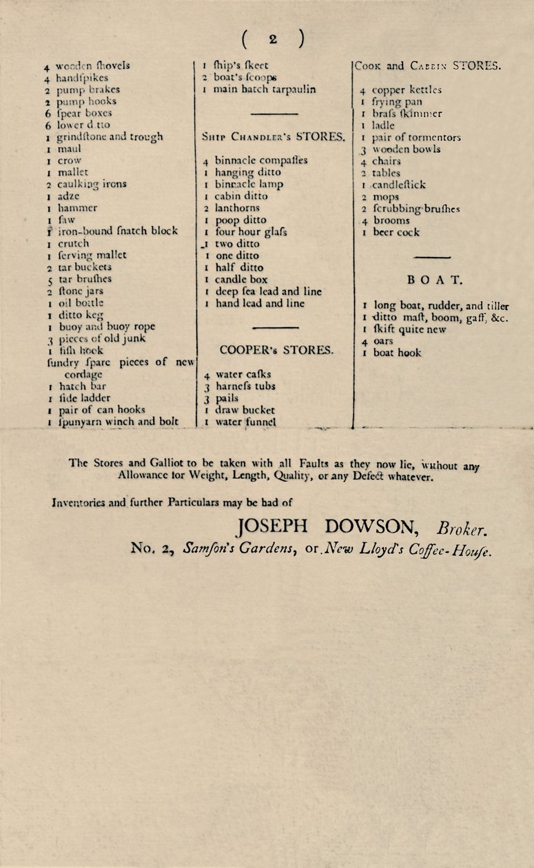 Anúncio de venda por vela em Lloyds, 1796, 1928 de Unbekannt