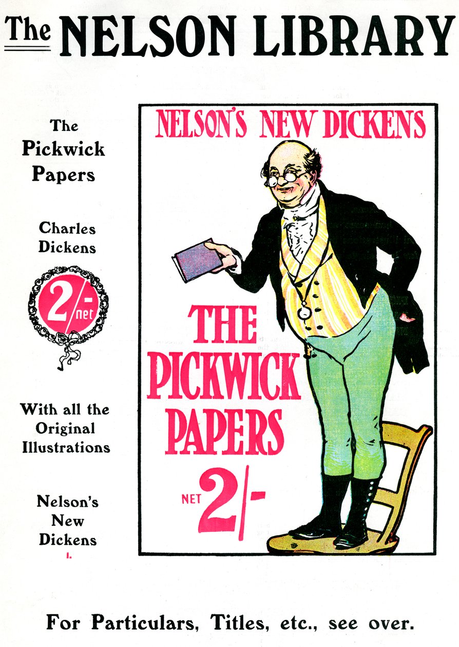 Propaganda do The Pickwick Papers por Charles Dickens, vendida pela Nelson Library, 1912 de Unbekannt