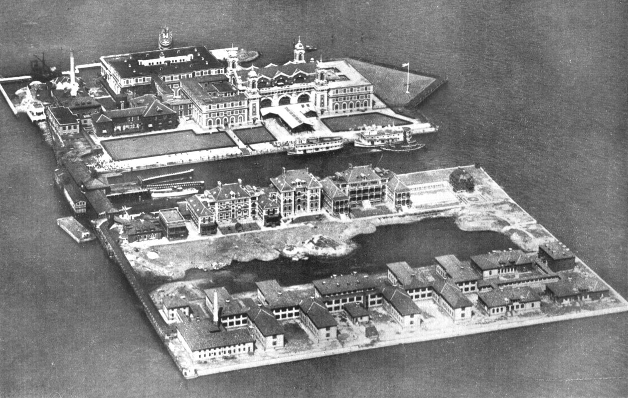 Vista aérea da Estação de Imigração Ellis Island, Nova York, EUA, 1926 de Unbekannt