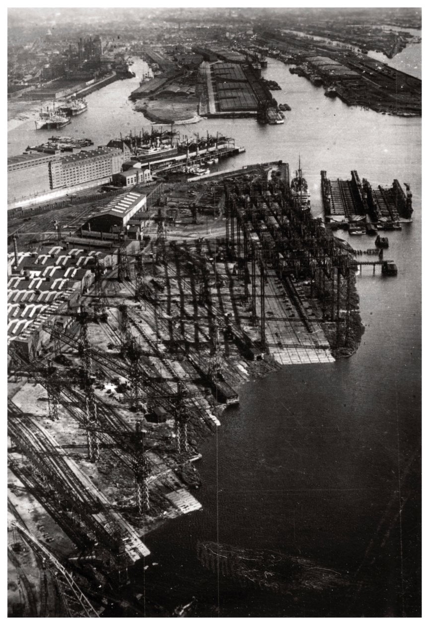 Vista aérea do estaleiro Bremer Vulkan, Bremen, Alemanha, de um Zeppelin, c1931 1933 de Unbekannt