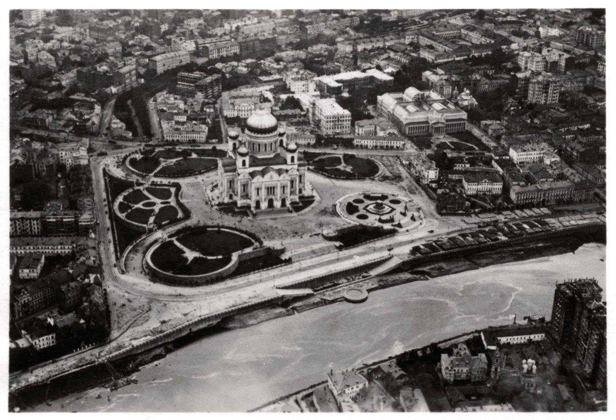 Vista aérea da Catedral de Cristo Salvador, Moscou, URSS, de um Zeppelin, 1930 1933 de Unbekannt