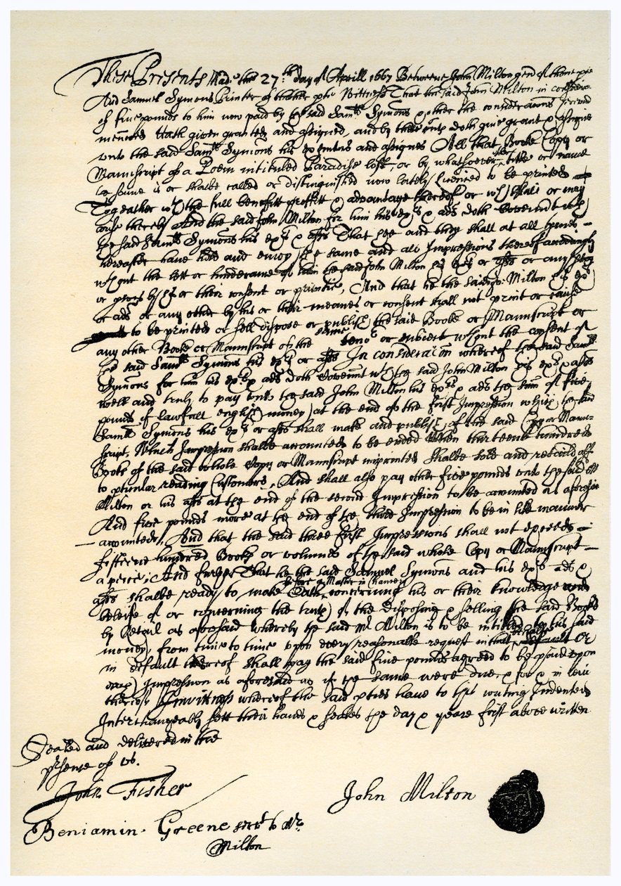 Acordo entre John Millton e Samuel Symons, 27 de abril de 1667 de Unbekannt
