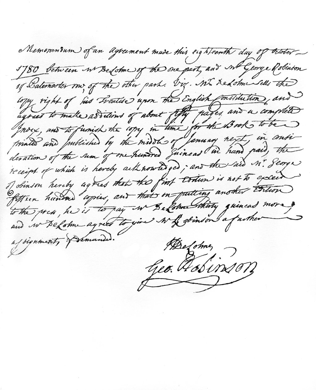 Acordo entre de Lolme e seu editor, 1780, 1840 de Unbekannt