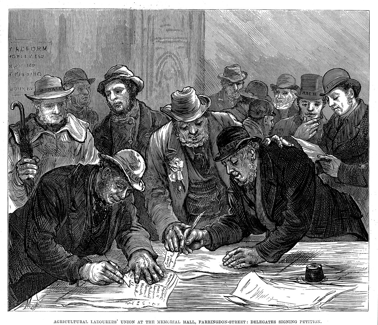 Reunião do Sindicato dos Trabalhadores Agrícolas em Farringdon Street, Londres, 1877 de Unbekannt