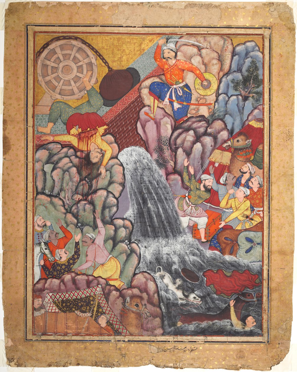 Alamshah cortando em pedaços a corrente da roda, do volume 11 de um Hamza-nama ..., c. 1560s - 1570 de Unbekannt