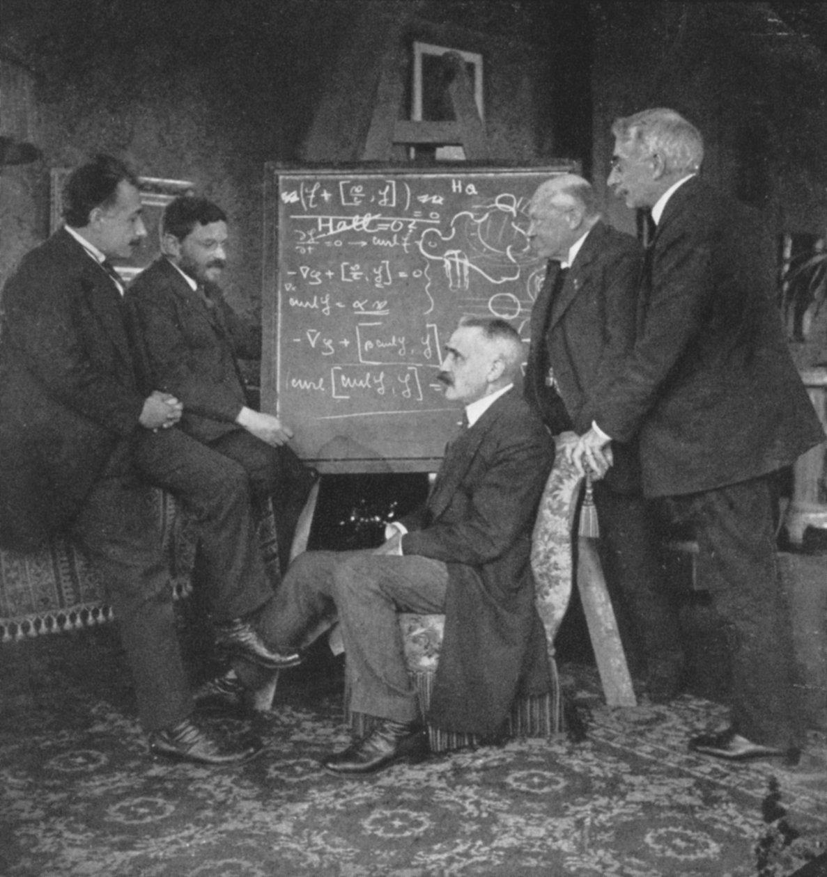 Albert Einstein e outros físicos na casa de Paul Ehrenfests, Leyden, Holanda de Unbekannt