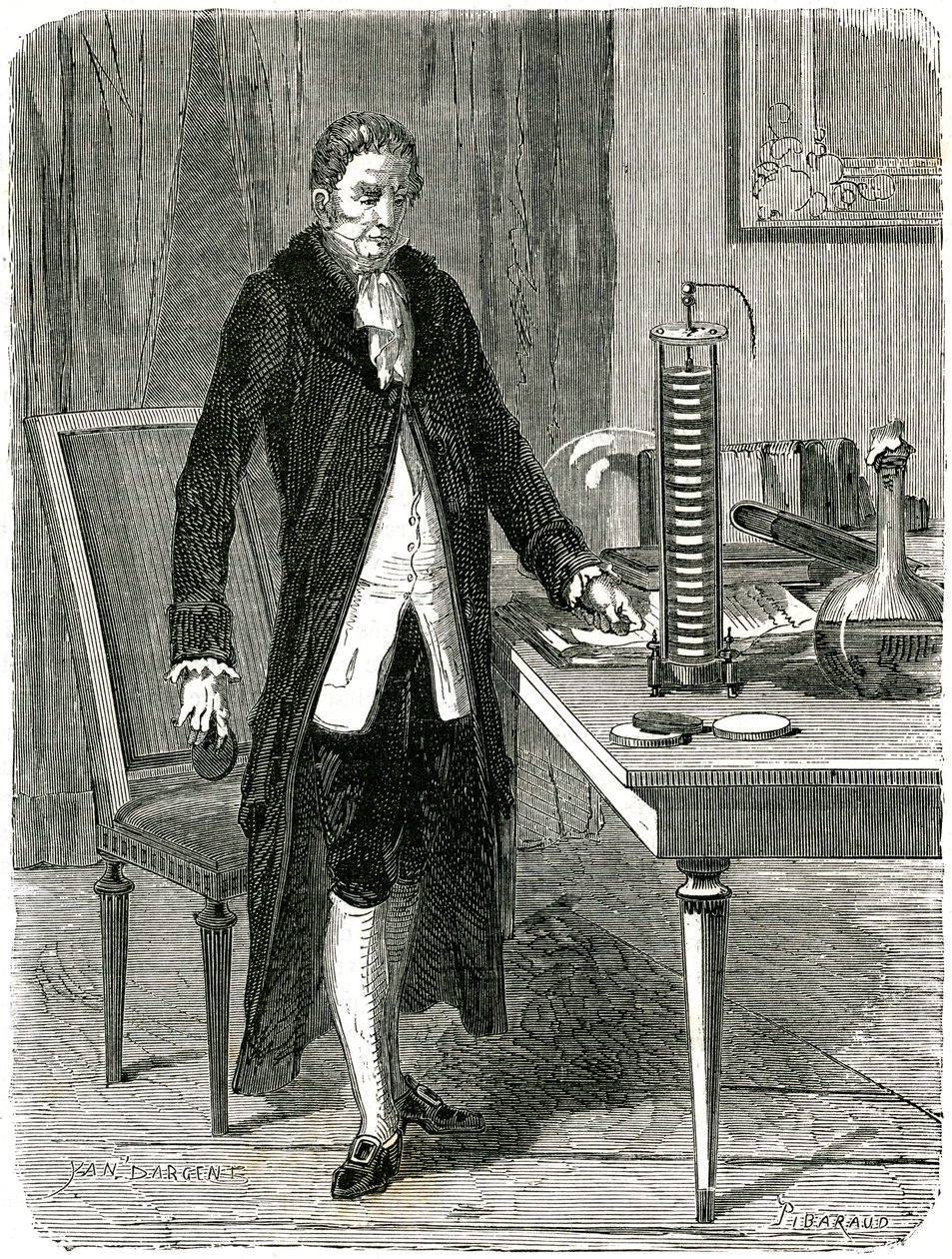 Alessandro Volta, físico italiano, demonstrando sua bateria elétrica, c1800 c1870 de Unbekannt