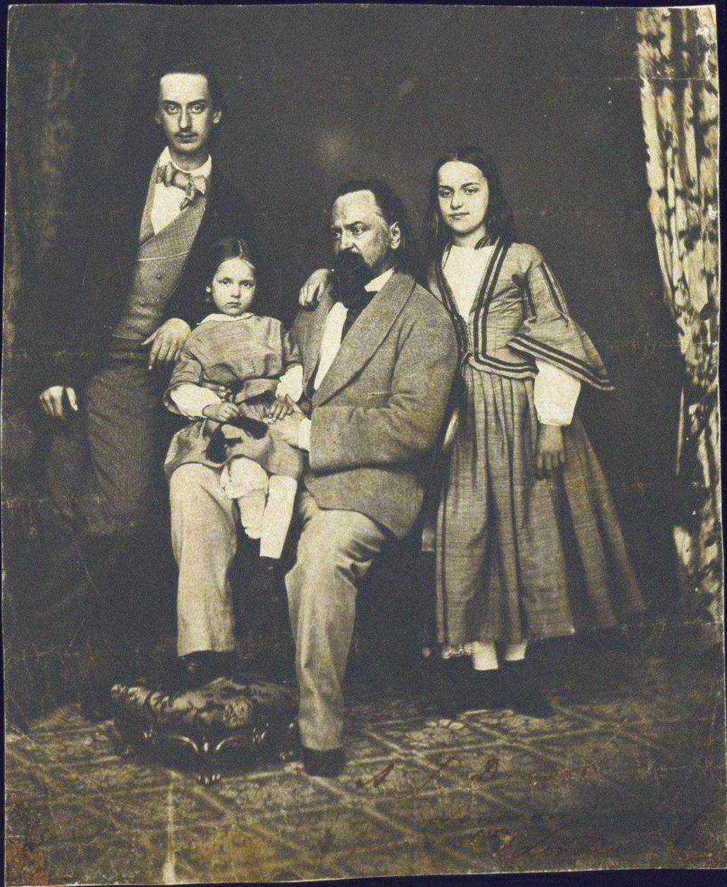 Alexander Herzen com seus filhos após a morte de sua esposa Natalie de Unbekannt