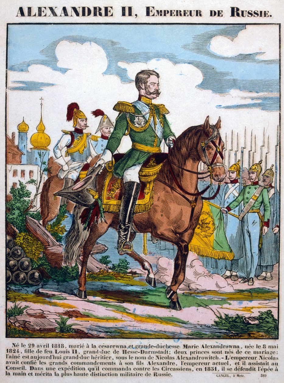 Alexandre II, czar da Rússia, revisando tropas, c1855 de Unbekannt