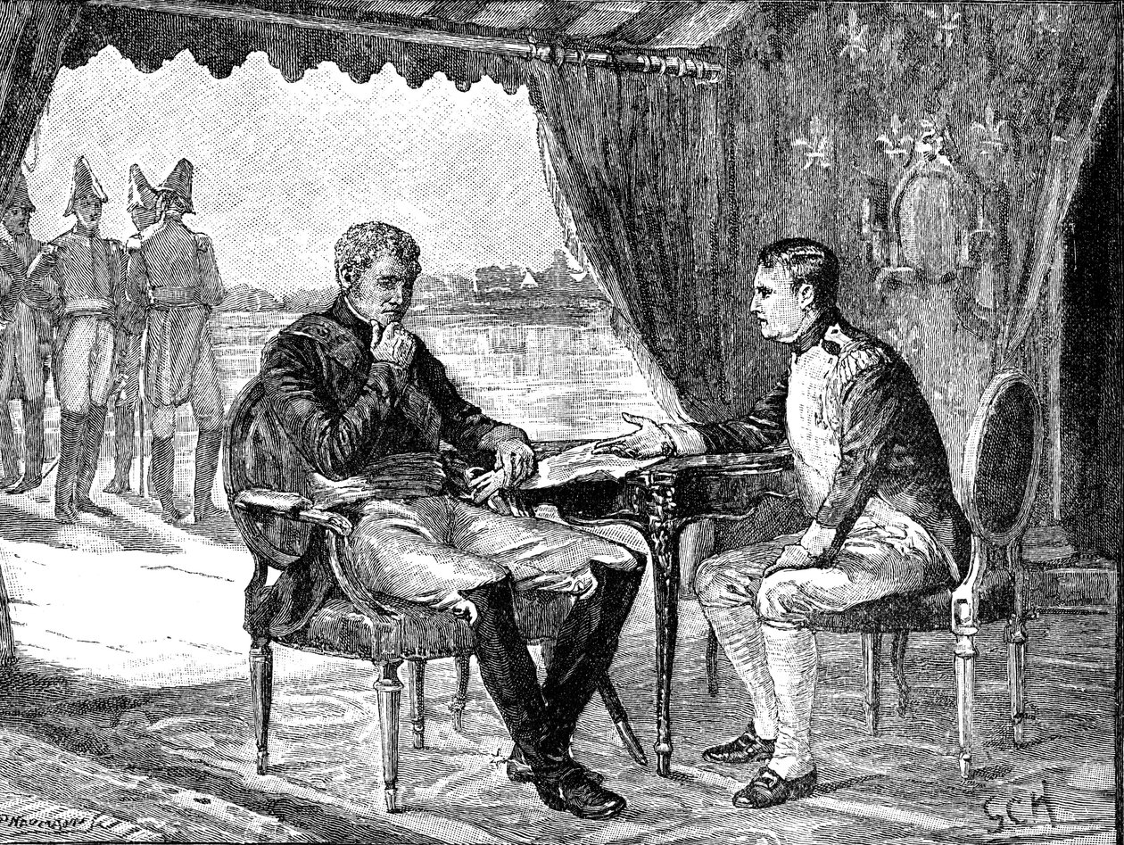 Alexandre I Rússia e Napoleão I Bonaparte da França em Tilsit, 1807 c1880 de Unbekannt