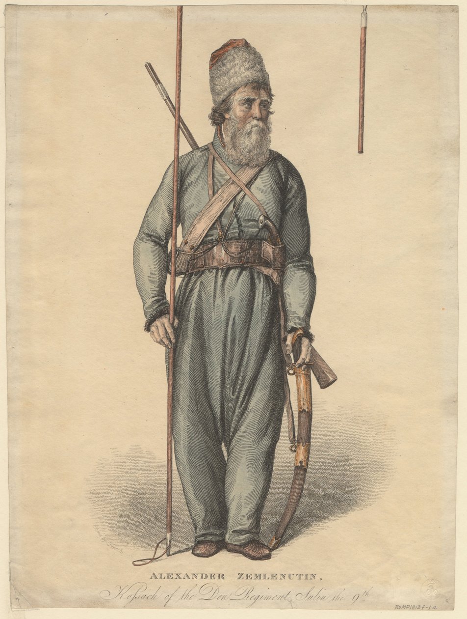 Alexander Zemlyanukhin, cossaco do Regimento de Don, ca 1813 de Unbekannt